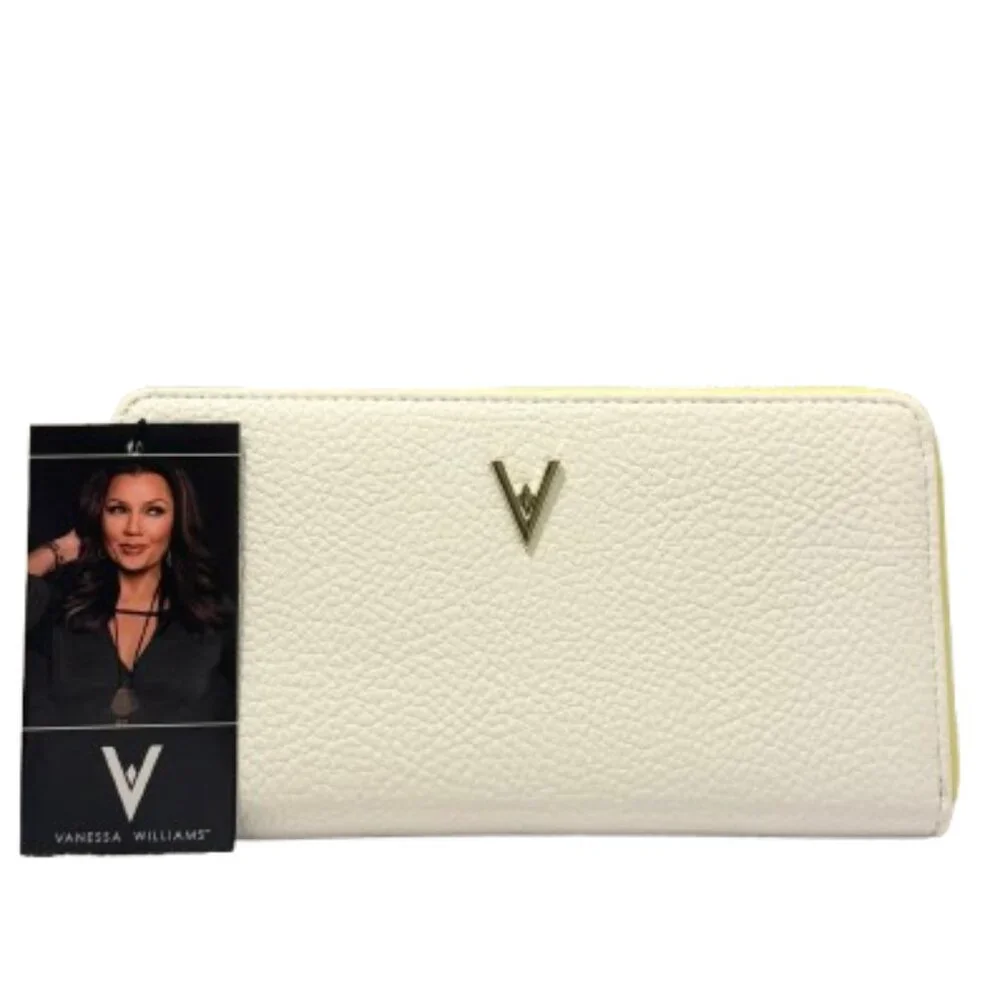 NWT Vanessa Williams White Wallet with Yellow trim